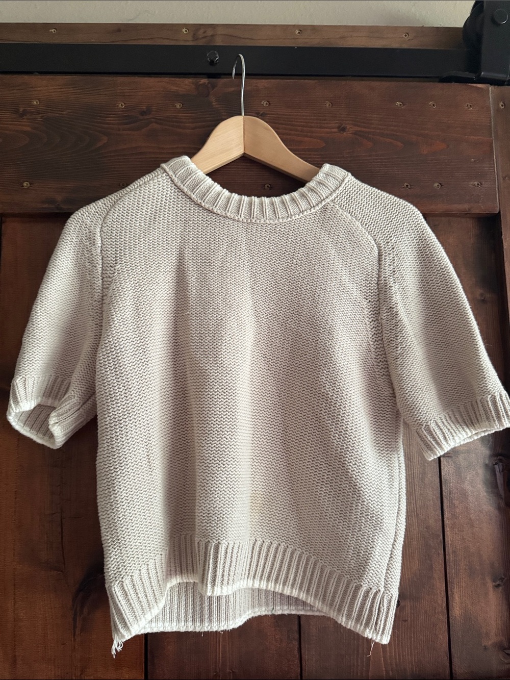 Short-Sleeve Crewneck Sweater in Light Cream